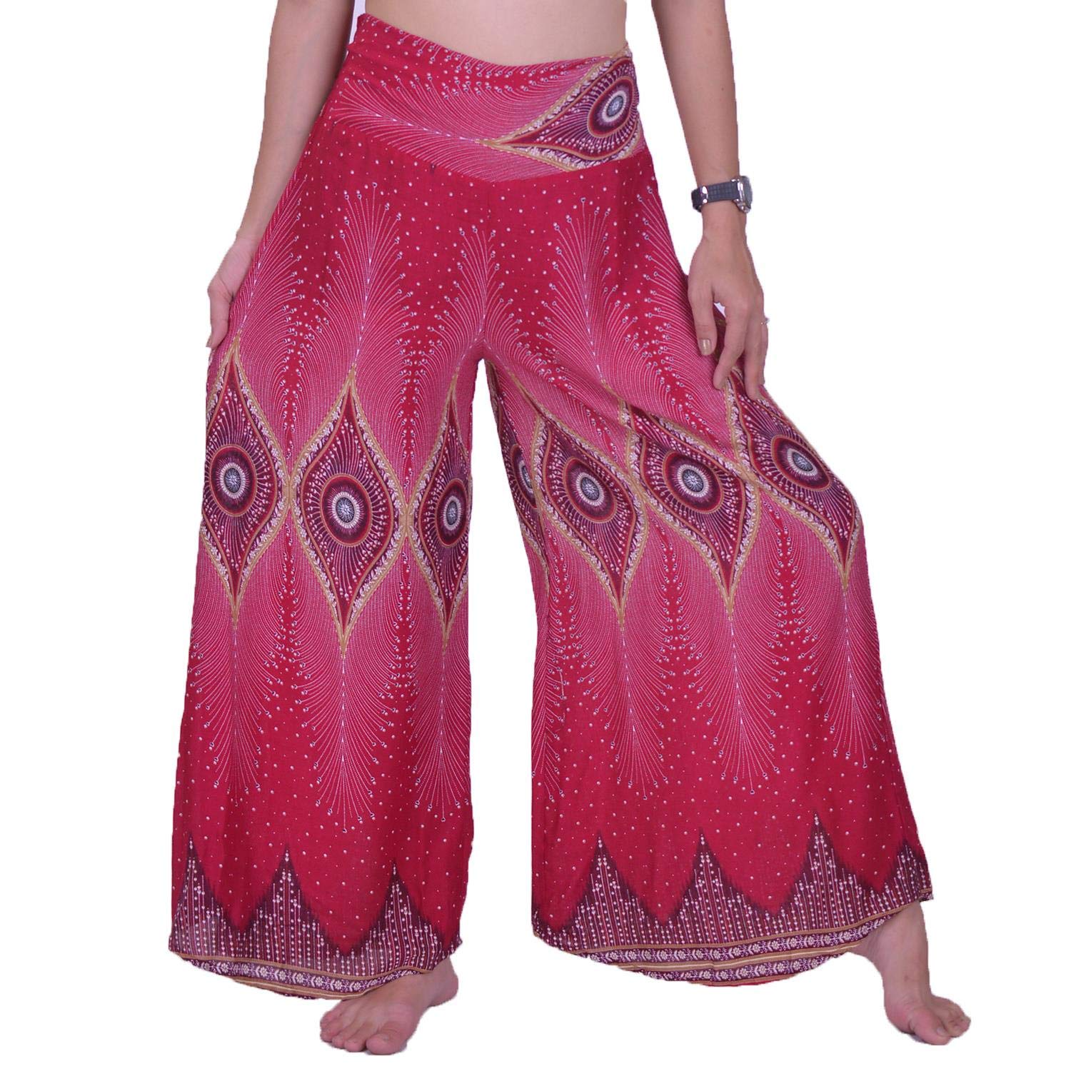 Lofbaz Women's Wide Leg Palazzo Pants Yoga Lounge Hippie Harem Flowy Trousers Ladies Petite Summer Hippy Comfy Travel Belly Dance Slacks - Eye Burgundy S