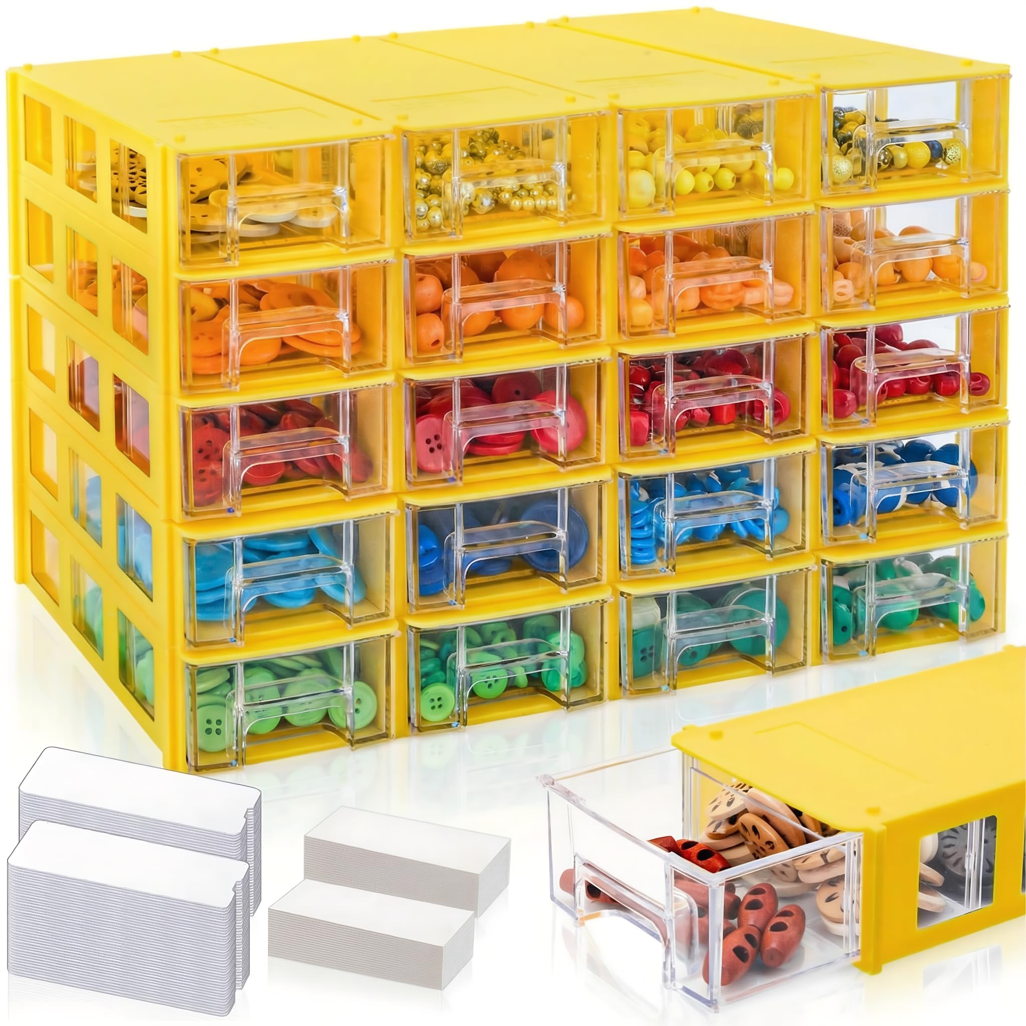 Goaste 20 Pack Drawer Stacking Storage Cabinet, Plastic Desktop Drawer Closet, Small Parts Screw Craft Organizer Container with 40 PCS Clear Dividers & 20 PCS Tag Cards for Home Office School Items
