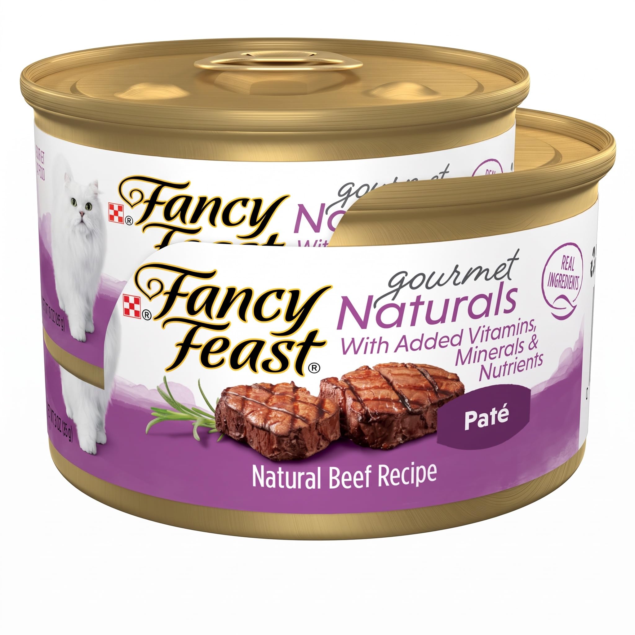 Fancy Feast Purina Pate Wet Cat Food Gourmet Naturals Beef Recipe with Added Vitamins,Minerals and Nutrients - 3 oz. Cans,(Pack of 24) Beef 3 Ounce (Pack of 24)