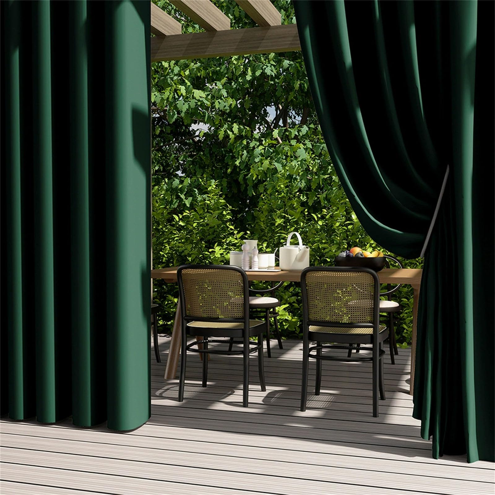 Hiseng Outdoor Curtains Waterproof Garden, 2 Panels Blackout Pergola Curtain Eyelet Top, Thick Privacy Thermal Insulated for Gazebo Patio Porch (Dark Green,100x140cm)