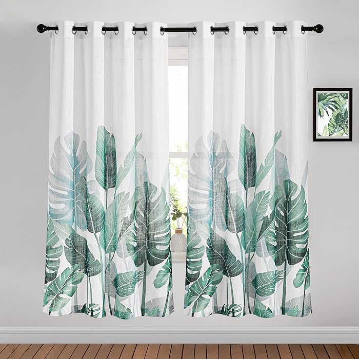 Buy NICETOWN Palm Leaf Curtains for Bedroom, Grommet White Linen Sheer