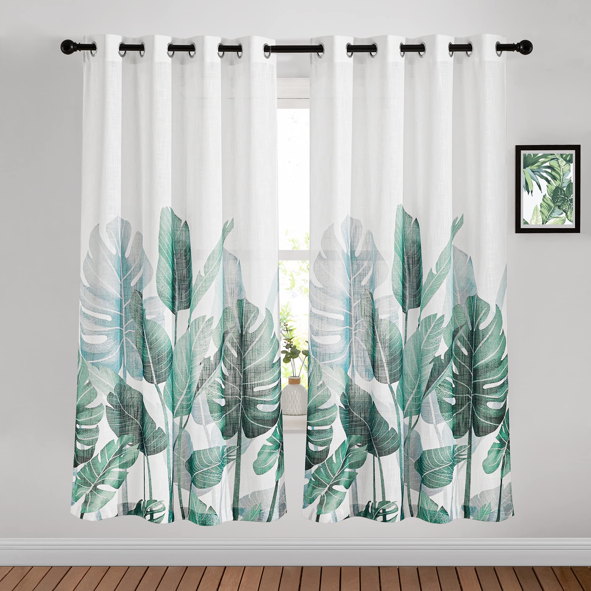 Buy NICETOWN Palm Leaf Curtains for Bedroom, Grommet White Linen Sheer