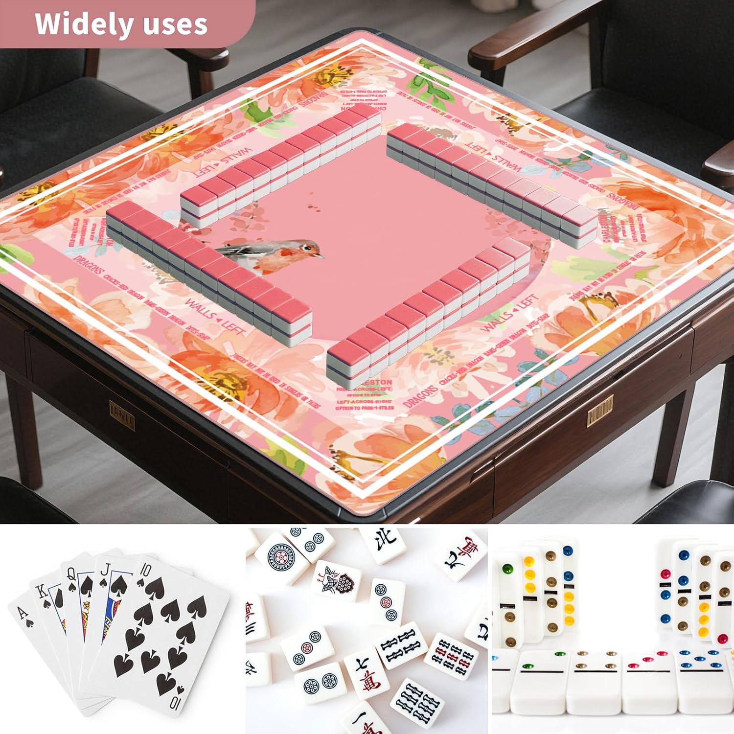 American Mahjong Game Mat - Anti-Slip Neoprene, Noise Reduction & Wrinkle-Resistant | Odorless & PAH-Free | Includes Rules | Ultimate Mahjong Gift (Pink)