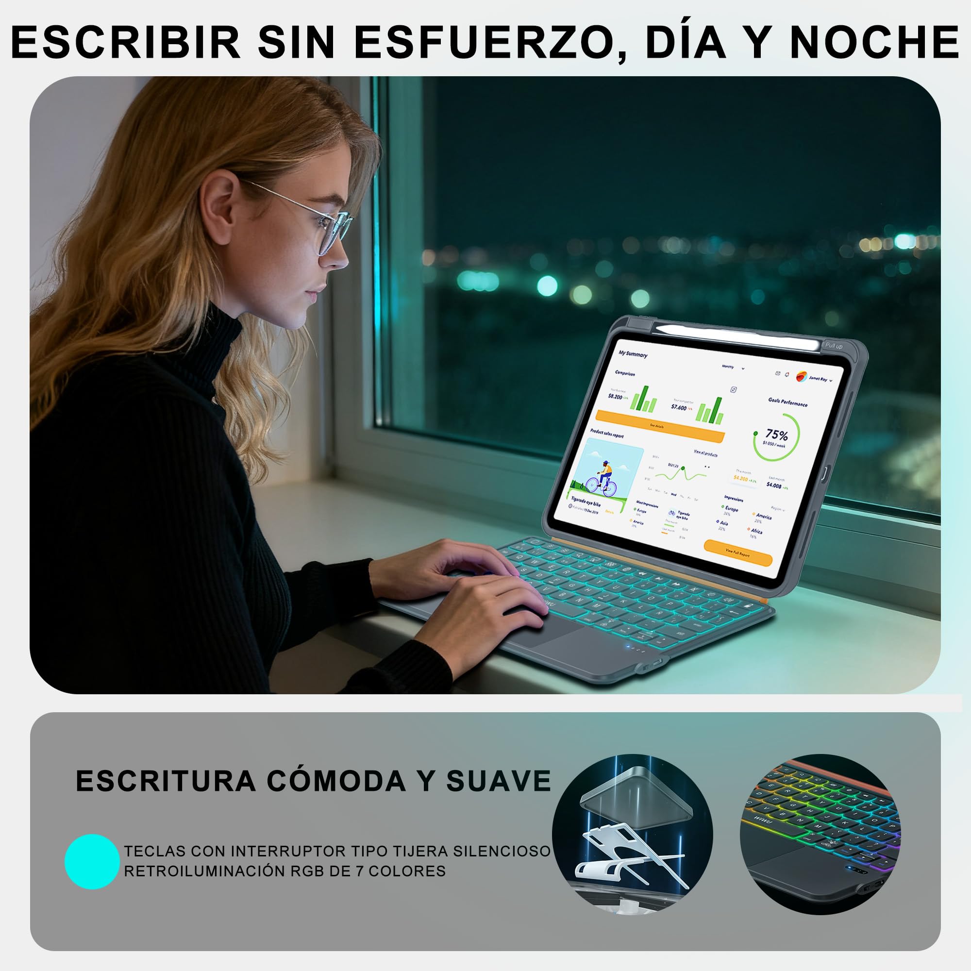 WIWU Funda iPad 11 Generación Teclado Air 11 Pulgadas M4/M3/M2 Desmontable | Magnética Soporte de 360° Teclas Retroiluminadas Trackpad Soporte para Lápiz Color Gris para iPad 10, Air 5/4 Pro 11" 4/3/2/1