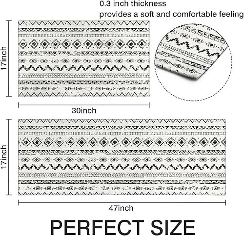 Miniatura 3 de Juego de 2 alfombras y tapetes de cocina bohemios, modernos tapetes de cocina de granja, antideslizantes, lavables, marroquíes, bohemios, con
