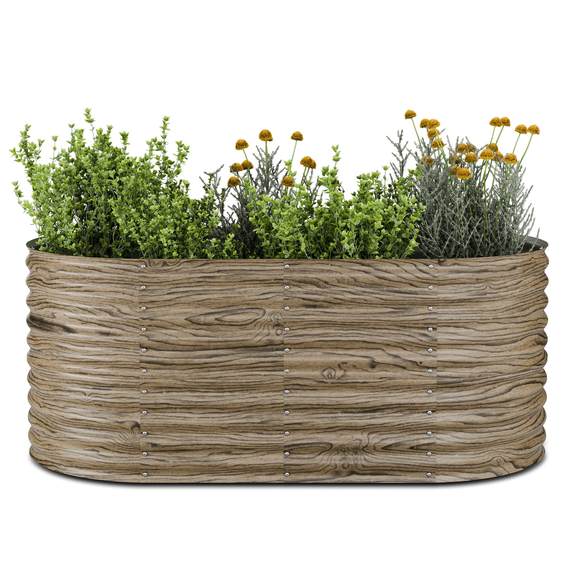 Blumfeldt Dark Wood High Grow Raised Garden Bed, 1,169L Oval Planter In Weatherproof Galvanised Steel With Wood Look For Flowers, Herbs & Vegetables – Rust-Resistant Metal With Open Base & Easy Assembly