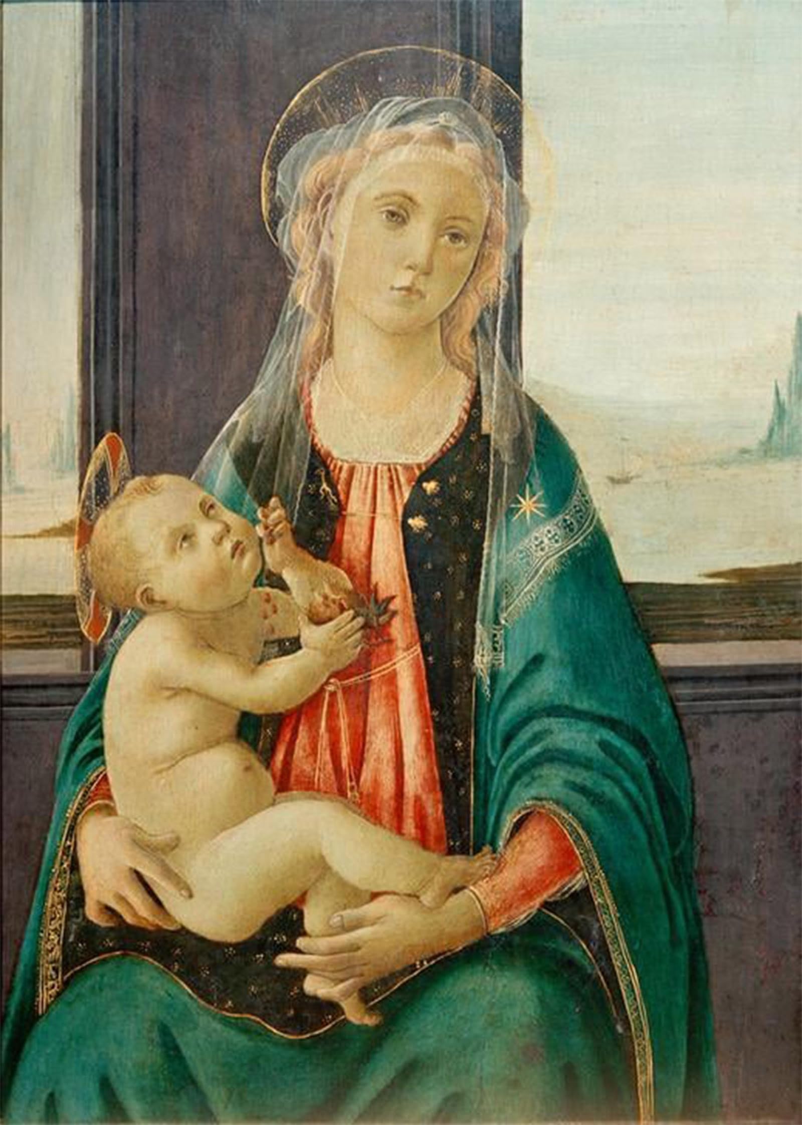 RZHRHJES Retro Picture Portrait Oil Painting Modern Wall Artwork Lady with Child by Andrea Del Verrocchio Canvas Poster for Office Decor 60x90cm