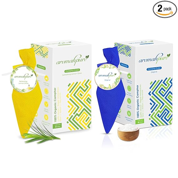 Aromahpure Camphor Cube | Pack of 2| Original & Refreshing Lemongrass Fragrance | 45 Days Last Long| 100% Pure & Organic Camphor Cube for Car, Room, Bathroom & Air Freshener