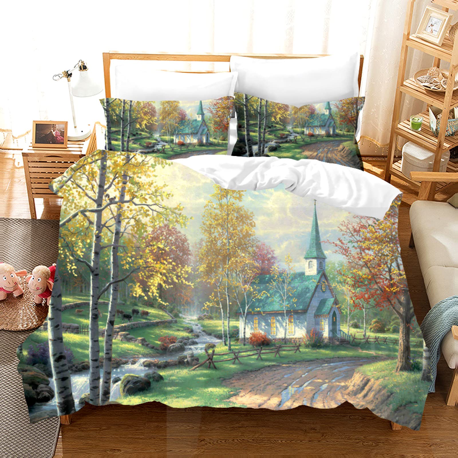 Parure de lit 220x240 verte avec housse de couette 2 taies 65x65