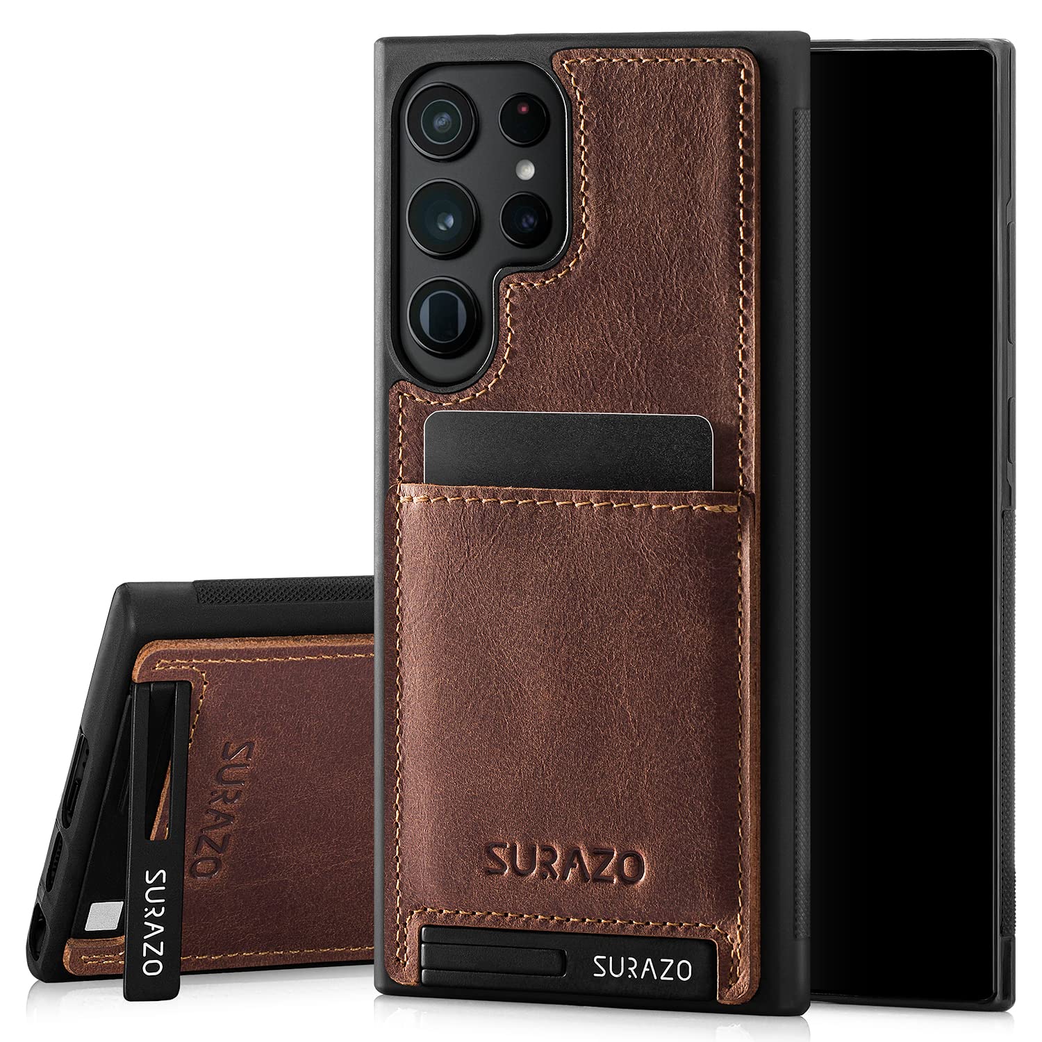 SURAZO Compatible with Samsung Galaxy S23 Ultra, Wallet Leather Genuine Premium - Shockproof Slim and Thin Cover with - Card Slot, Kickstand - Vintage Bumper Protective Case