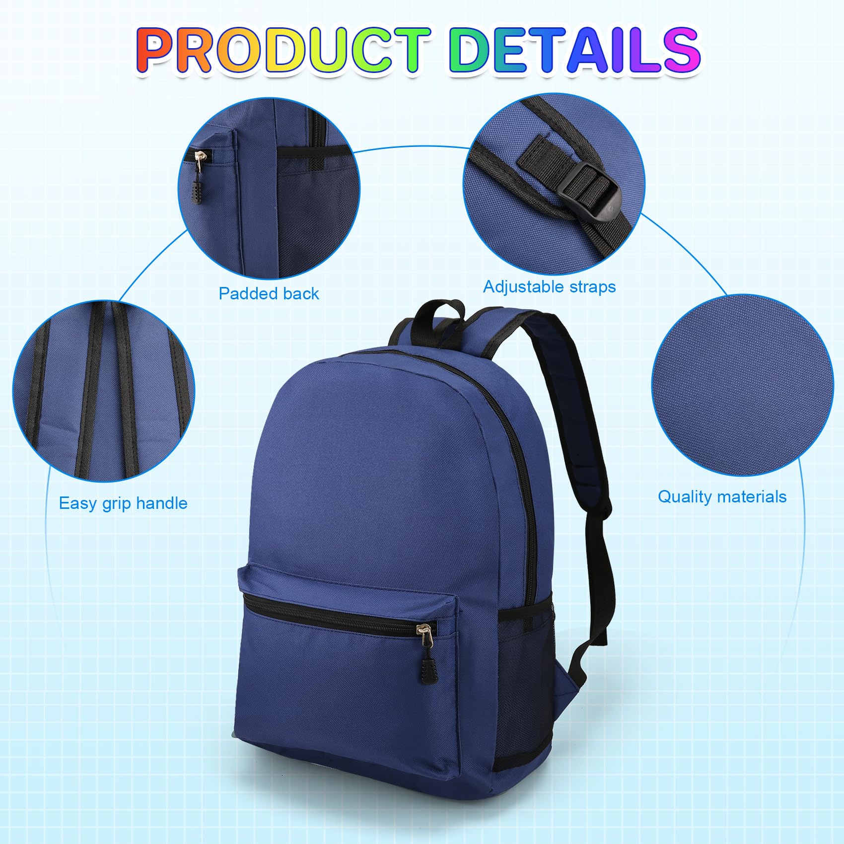 Yocdunm 56 Pieces Back to School Supplies with 15 inch Backpack Back to School Supplies Bag Stationery Set Elementary School Supply Kit Essential Bundle Bulk School Stationery Set - Image 3