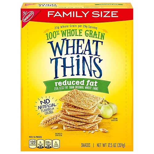 Wheat Thins Galletas de trigo integral de grano entero reducido en grasa, tamaño familiar, 12.5 onzas
