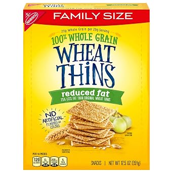 Wheat Thins Reduced Fat Snacks, Whole Grain Wheat Crackers, Snack Crackers, Family Size, 12.5 oz
