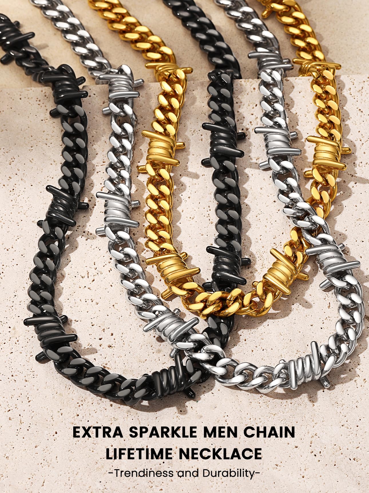 Bestyle Cadena Cubana Hombre Collar Espina Púas Acero Inoxidable | 5/7/9/12mm Cadenas Cubanas Plata/Dorado/Negro Joyas Hip Hop Punk Rock Gotico 41/46/51/56cm