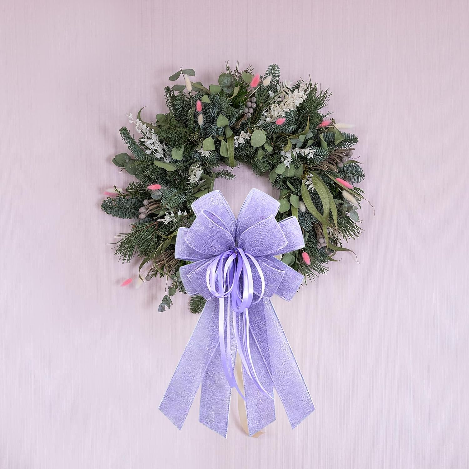 Large Purple Burlap Easter Wreath Bow, Spring Decorative Bow with String, 11.42 x 20.87 Inch - Image 4