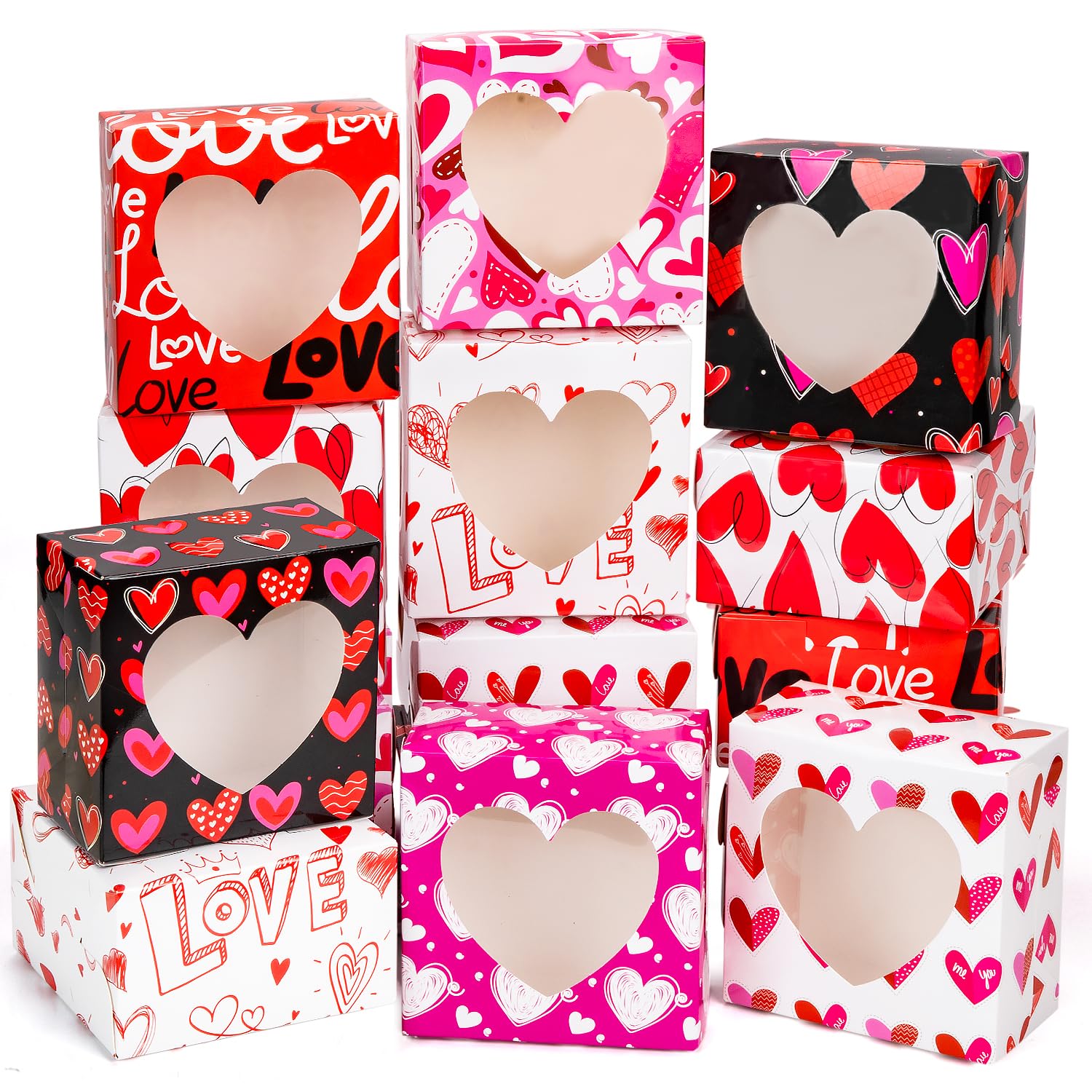 Cajas Decorativas Repostería Cajas Corazón San Valentín Fullhawl - 15  Unidades, 13x13x9 Cm, Con Stickers Cajas San Valentín, image size:1500x1500