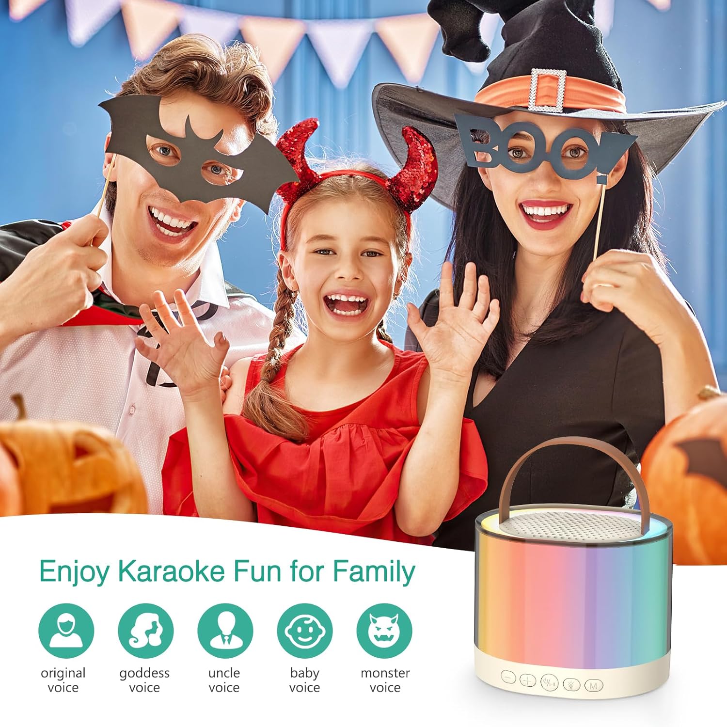 ORIA Mini Karaoke Machine, Bluetooth Karaoke Speaker with 2 Wireless Microphones, Wireless Karaoke Singing Machine with 5 Voice Changer, LED Colorful Lights, for Adults Kids Home Party - Image 3
