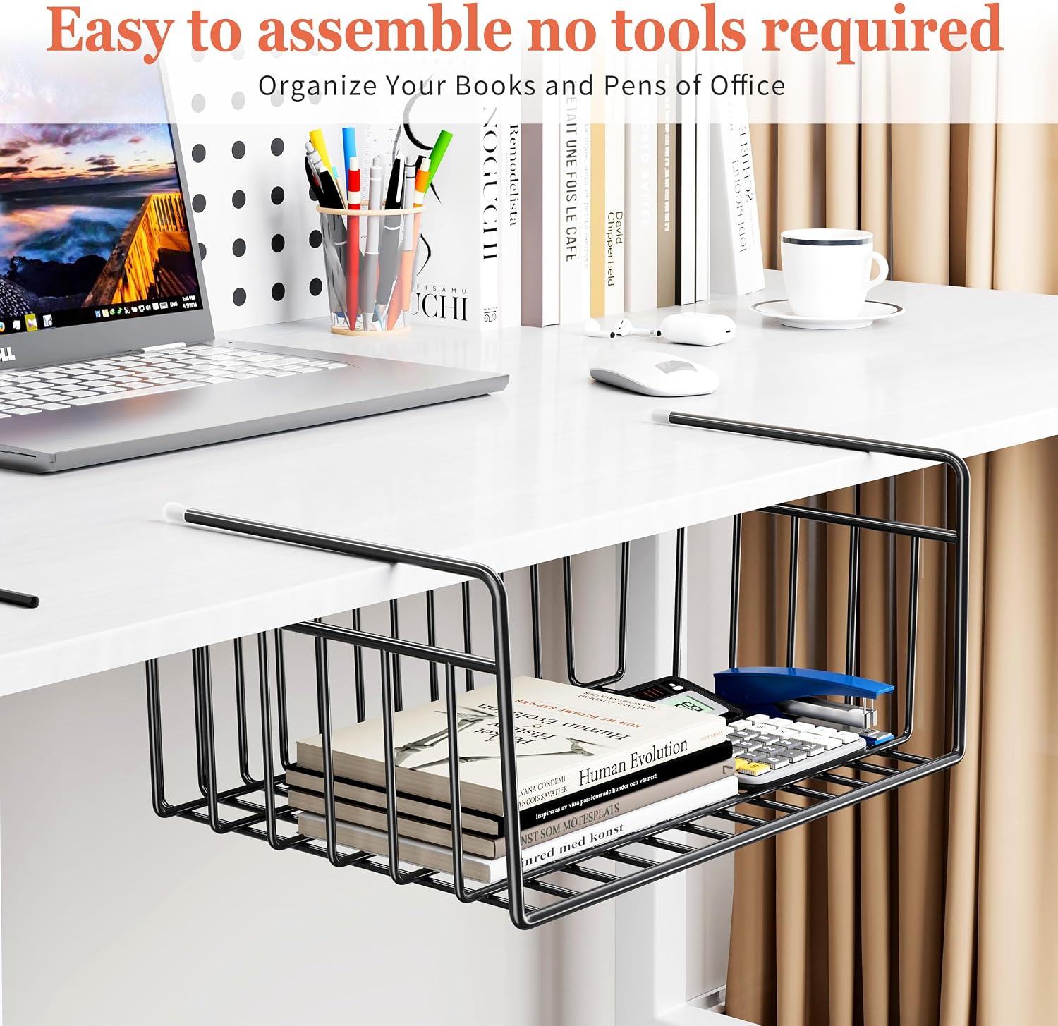SUFAUY 4-Pack Under Cabinet Shelf Basket, Wire Shelves for Storage for Kitchen Pantry, Black