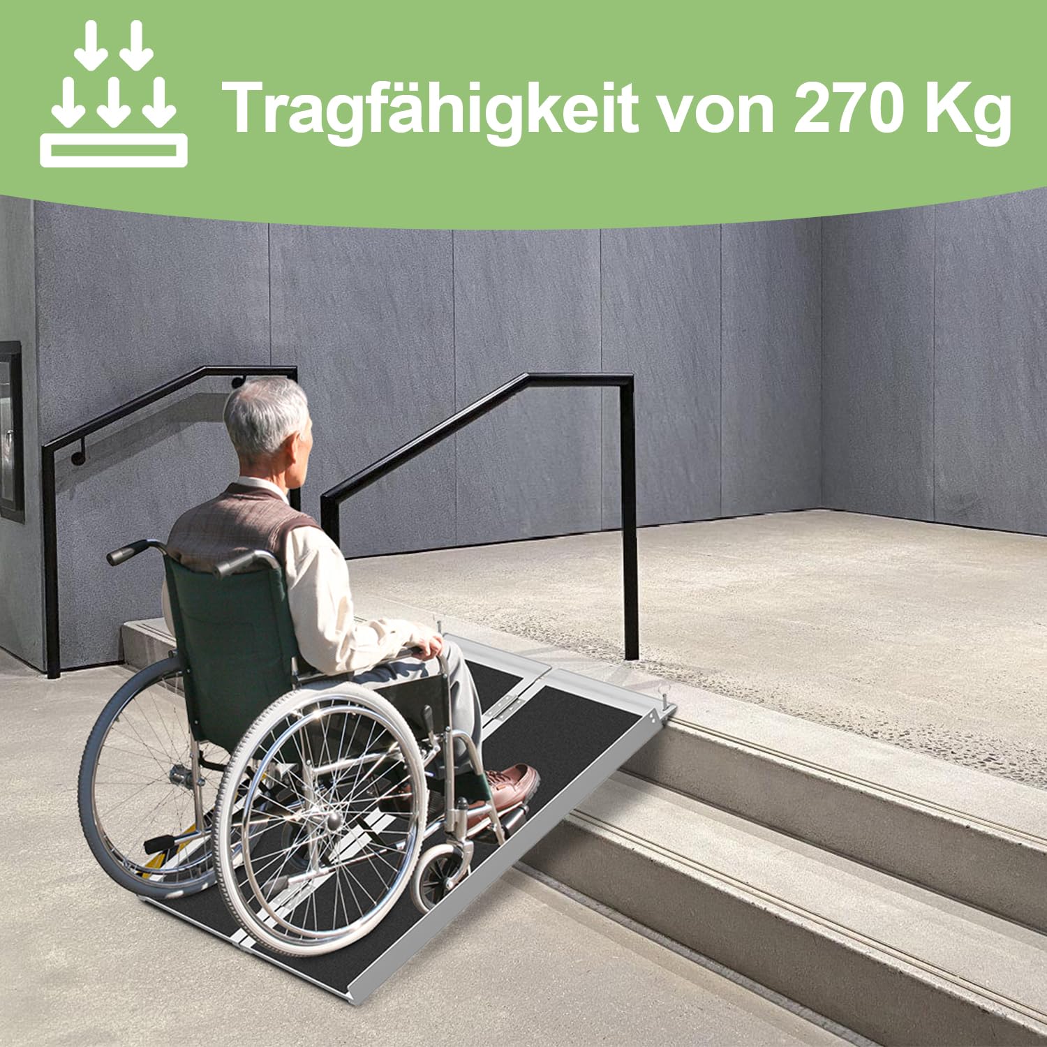 Rampa para silla de ruedas de 152 x 73 cm, soporta hasta 270 kg, con superficie antideslizante, portátil, para silla de ruedas, para casa, escalones, escaleras, apertura de puerta