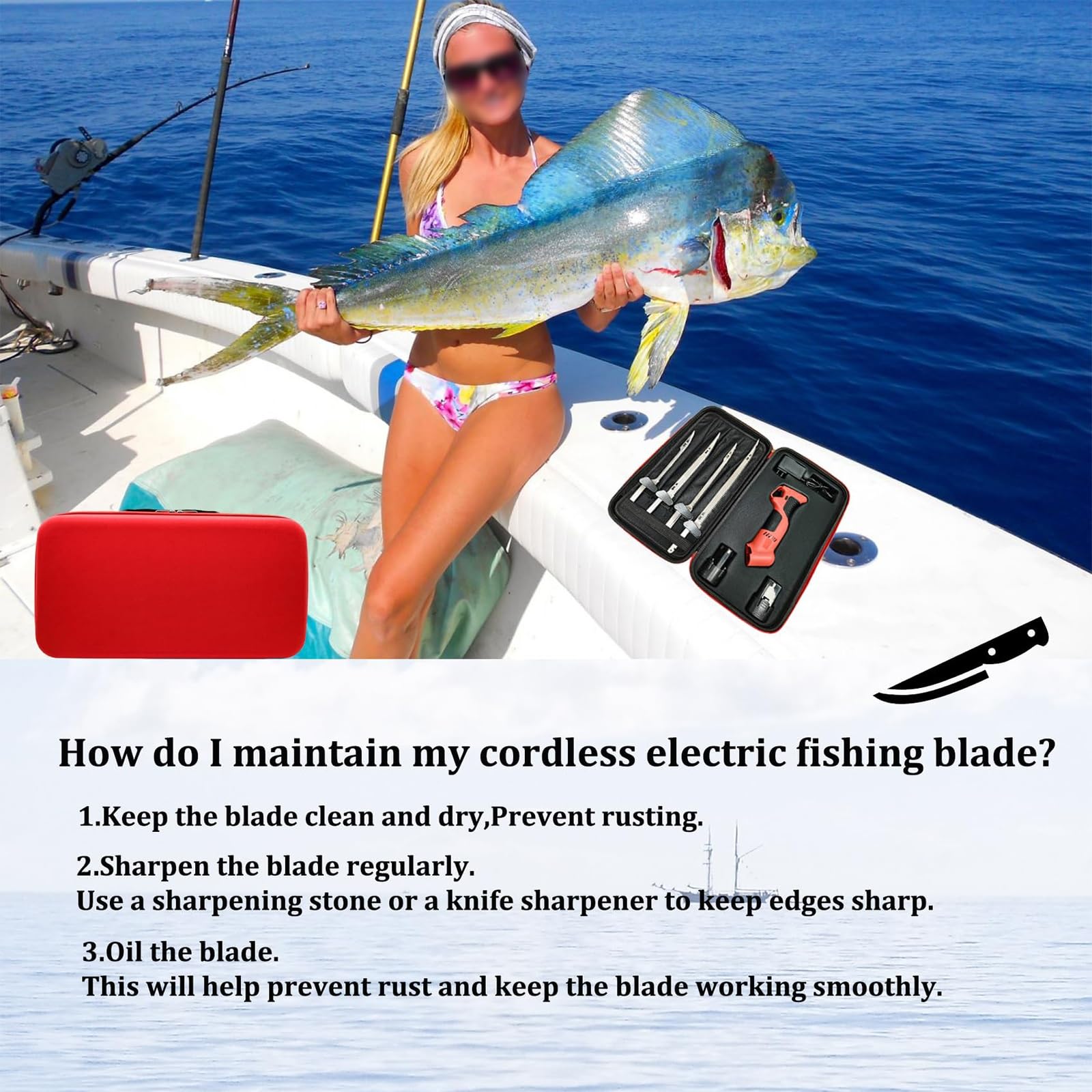 Cuchillo para filetear pescado recargable, cuchillo para filetear pescado eléctrico inalámbrico, cuchillo para pan multifuncional con 4 hojas revestidas de acero inoxidable