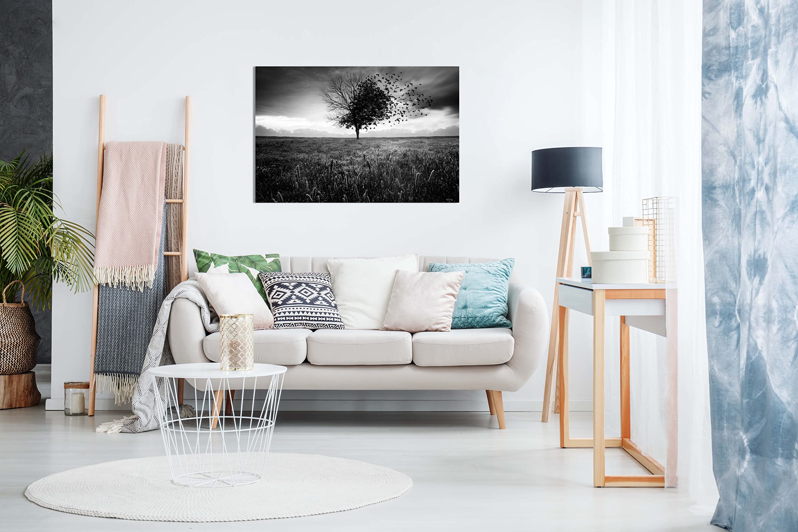 Panther Print Stampe artistiche su tela con cornice artistica con albero solitario in bianco e nero, per pareti domestiche, camera da letto, soggiorno e bagno, 46 x 31 cm