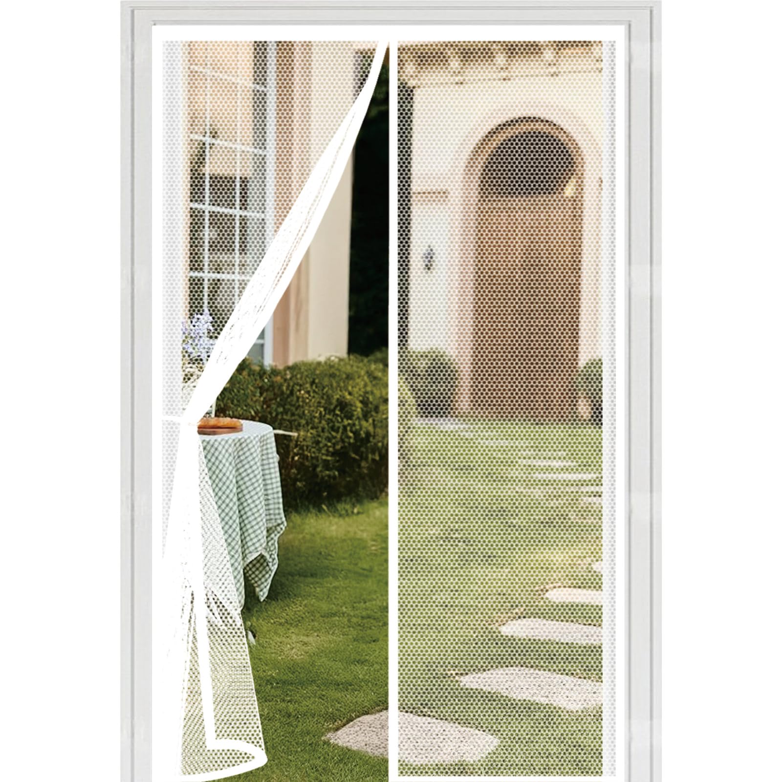 Liuyanyan White Magnetic Screen Door 138 X 246 Cm With Powerful Magnets Automatically Closes And Magic Tape, Install Without, Keep Bugs Out, Patio Insect Door Screen For Balcony,