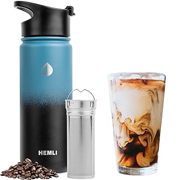 Hemli Cold Brew Bottle Coffee Maker, 18 oz Insulated Portable Cold Brew Cup To-Go Coffee Tumbler, Cold Br