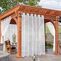 Vista 14 de HolidayIdeas - Cortinas traslúcidas blancas para exteriores, impermeables para el patio, 4 paneles - 54 x 84 pulgadas - Cortinas de gasa