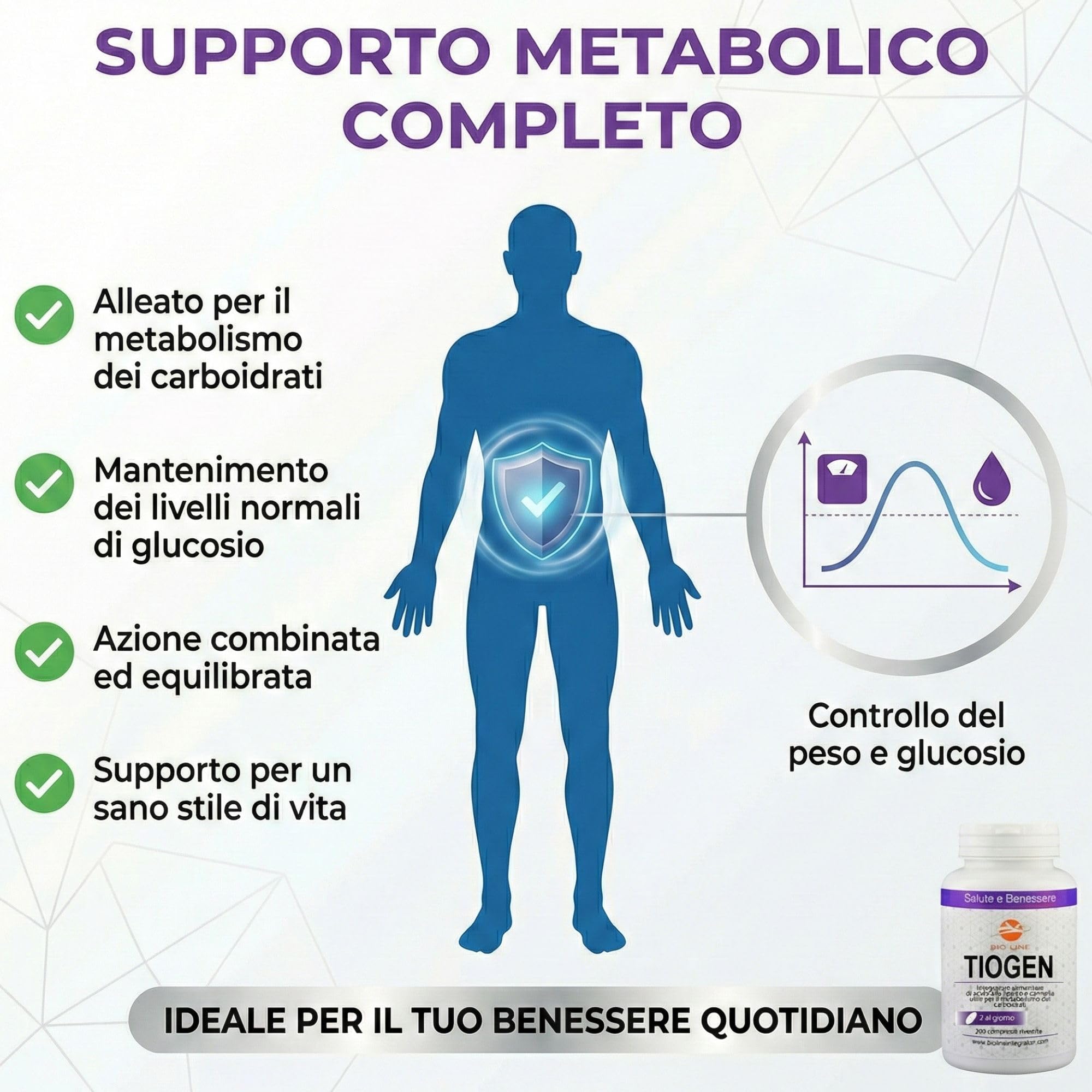 TIOGEN - Integratore Alimentare di Acido Alfa Lipoico 600 mg, Cromo Picolinato e Cannella (200 Compresse), Utile per il Metabolismo dei Carboidrati, Integratori Alimentari