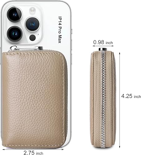 Vista 4 de GEEAD Tarjetero de cuero genuino RFID para mujeres y hombres con cremallera para tarjetas pequeñas carteras, Gris, Minimalista