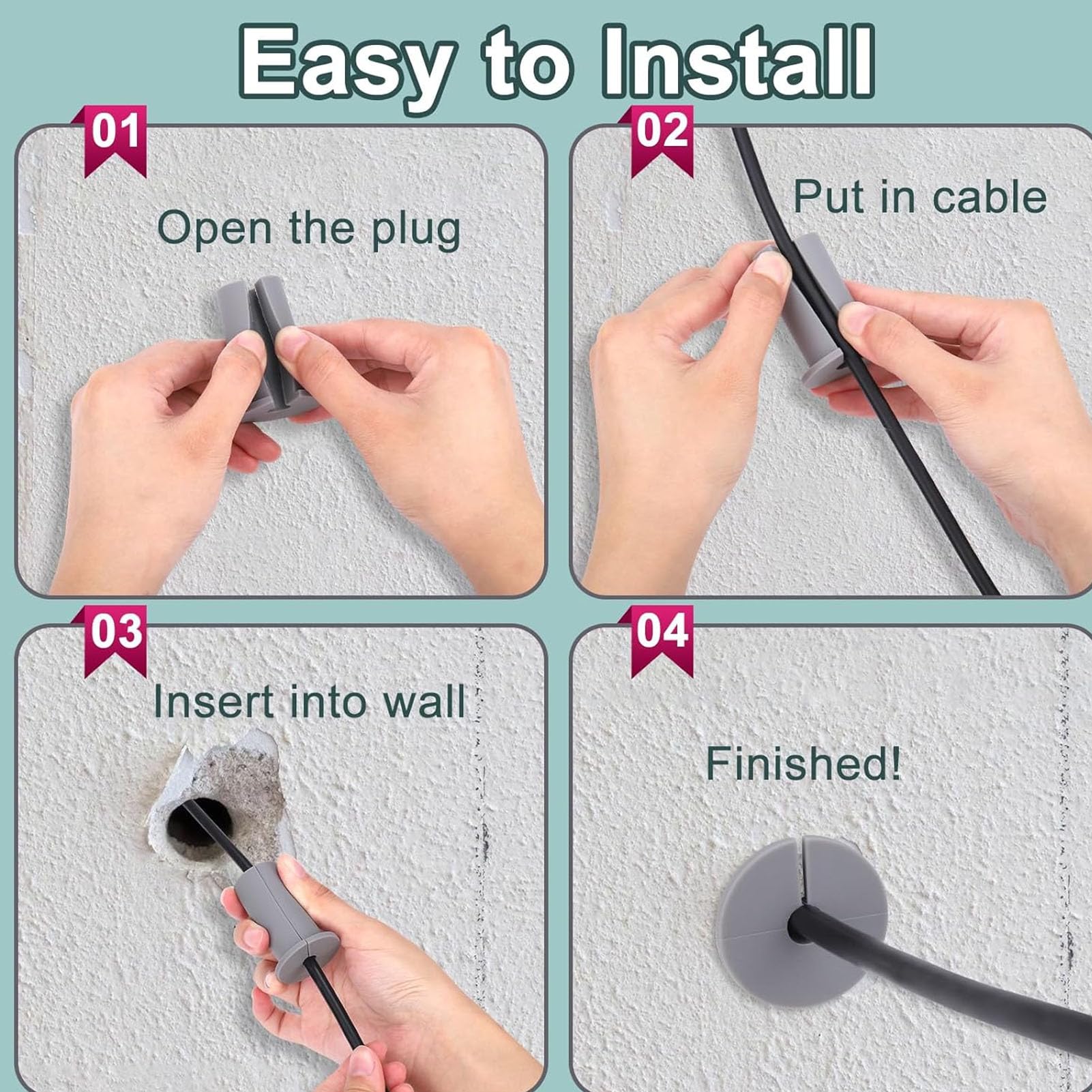 4 Pièces Passage De Câble Mural Silicone - Protège-Câbles Résistant Usure Pour Murs Intérieurs Extérieurs