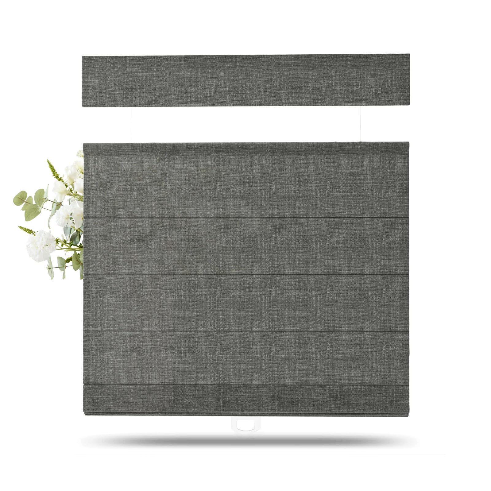 TWOPAGES Liz Linen Top Down Bottom Up Roman Shades for Windows, Carbon Grey