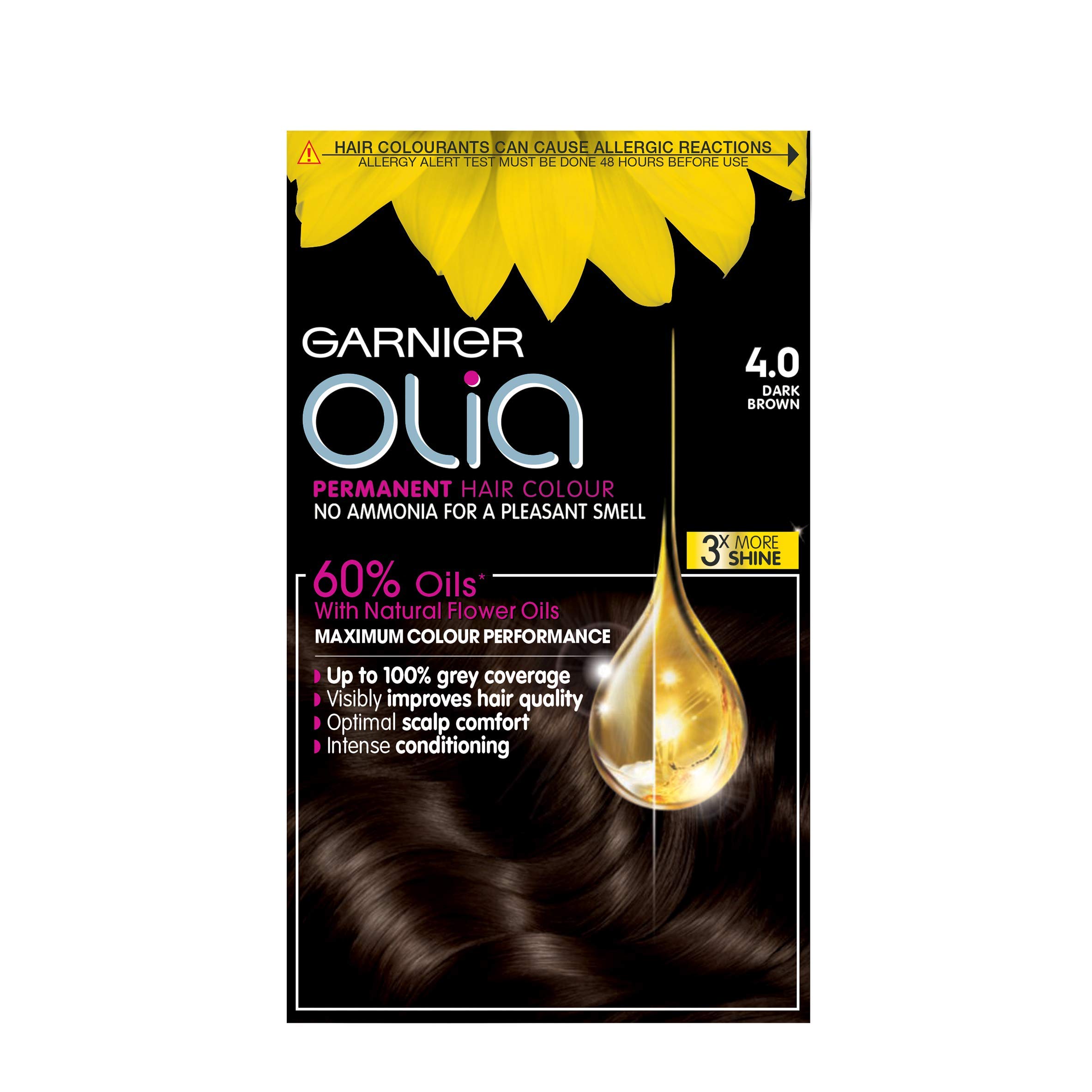 Garnier Olia Dark Brown Permanent Hair Dye, Up to 100 Grey Hair