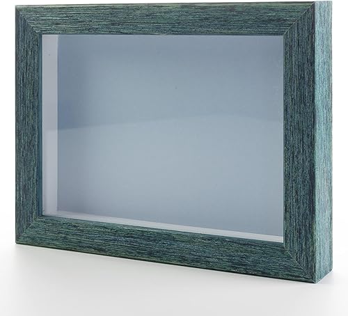 Marco de exhibición de madera azul rústico de 10 x 20 pulgadas con parte trasera azul sin ácidos, acrílico UV y accesorios para colgar, con