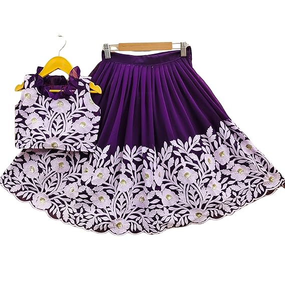 Bridezilla Fab Girls Heavy Embroidered Stylish Georgette Silk Readymade Lehenga Choli - Kids Traditional Dress - Ethnic Party Outfit | Girls Gift, Navratri Special Dress