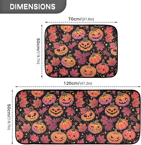 Miniatura 3 de Kitchen Mat 2PCSPumpkins Maple Leaves Kitchen Rugs and Mats Non Skid Washable Anti Fatigue Mats for Kitchen Floor Halloween Pattern Kitchen Rug Set