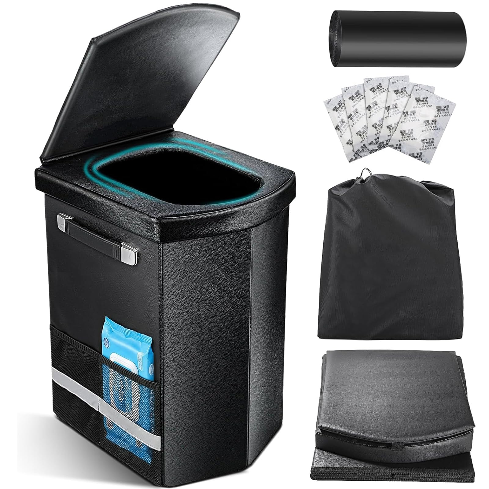 Photo 1 of 2026 Upgraded XL Portable Toilet for Adults,Tall Camping Toilet with Lid and Convenient Carry Bag, Portable Potty for Camping, Hiking, Car Travel,Truck, RV, Boating, Road Trips, Beach (Black, 17.5''H)