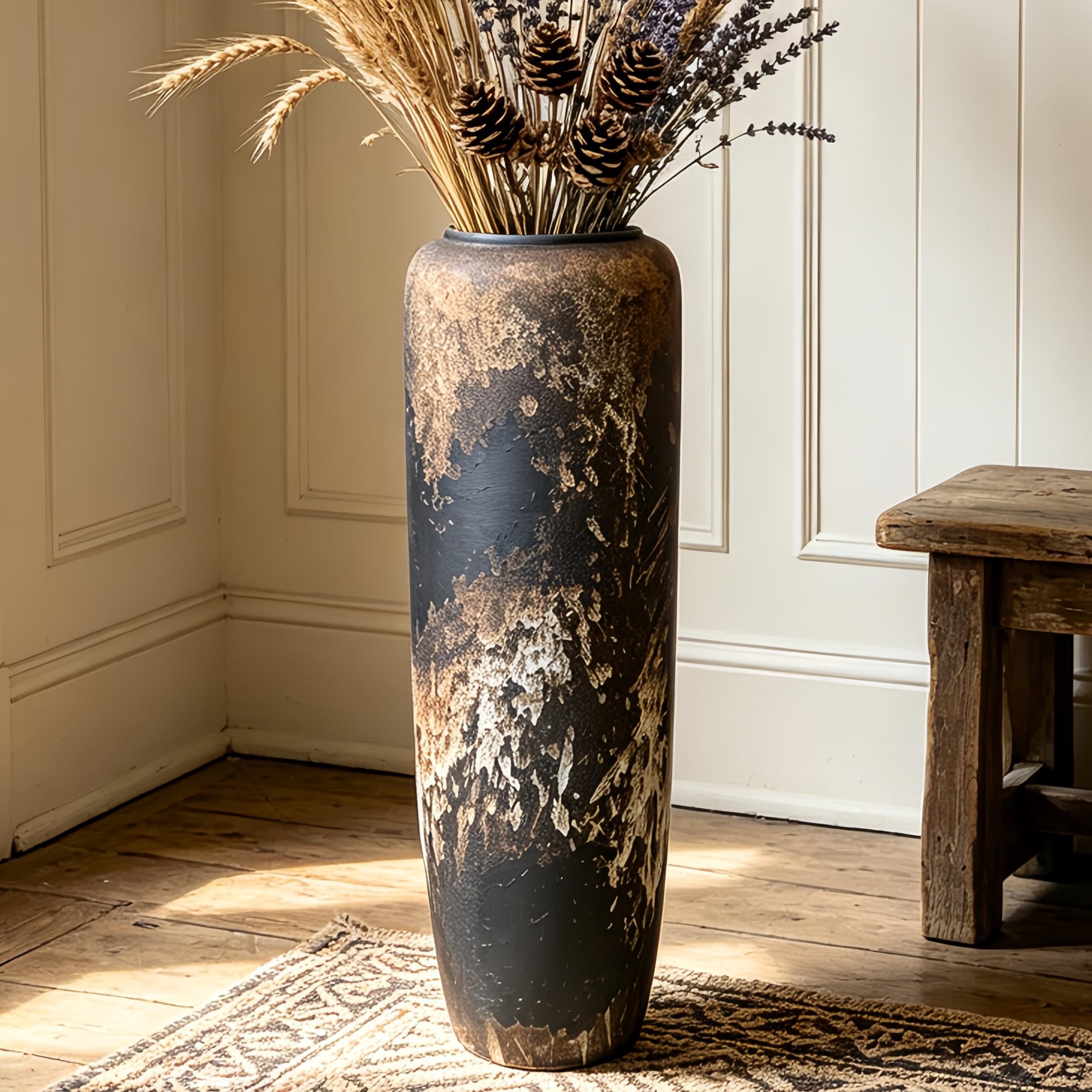 DJYY Large Rustic Ceramic Floor Vase, 23.6 inch Vintage Boho Vase for Home Decor, Textured Terracotta Pottery for Living Room, Table, 60cm Shelf or Entryway Decoration ﻿