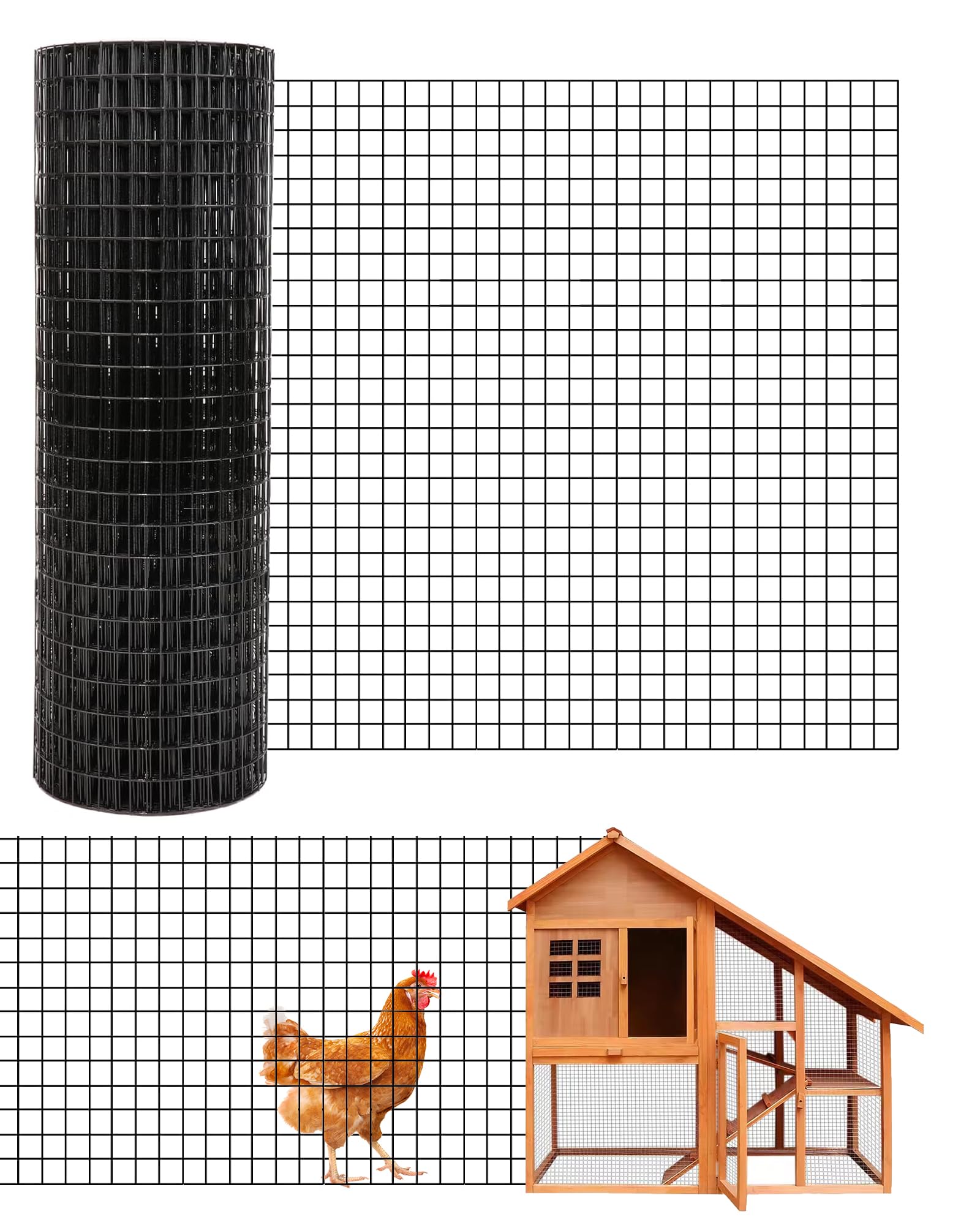 Garveehome Black-1/2" 36In X 100Ft 19 Gauge Galvanized Hardware Cloth - 1/2" Black Pvc-Coated Welded Wire Mesh Roll, Heavy Duty Chicken Wire Fencing For Garden, Poultry Netting, Animal Barrier, Aviary & Cage - 35" X 98Ft