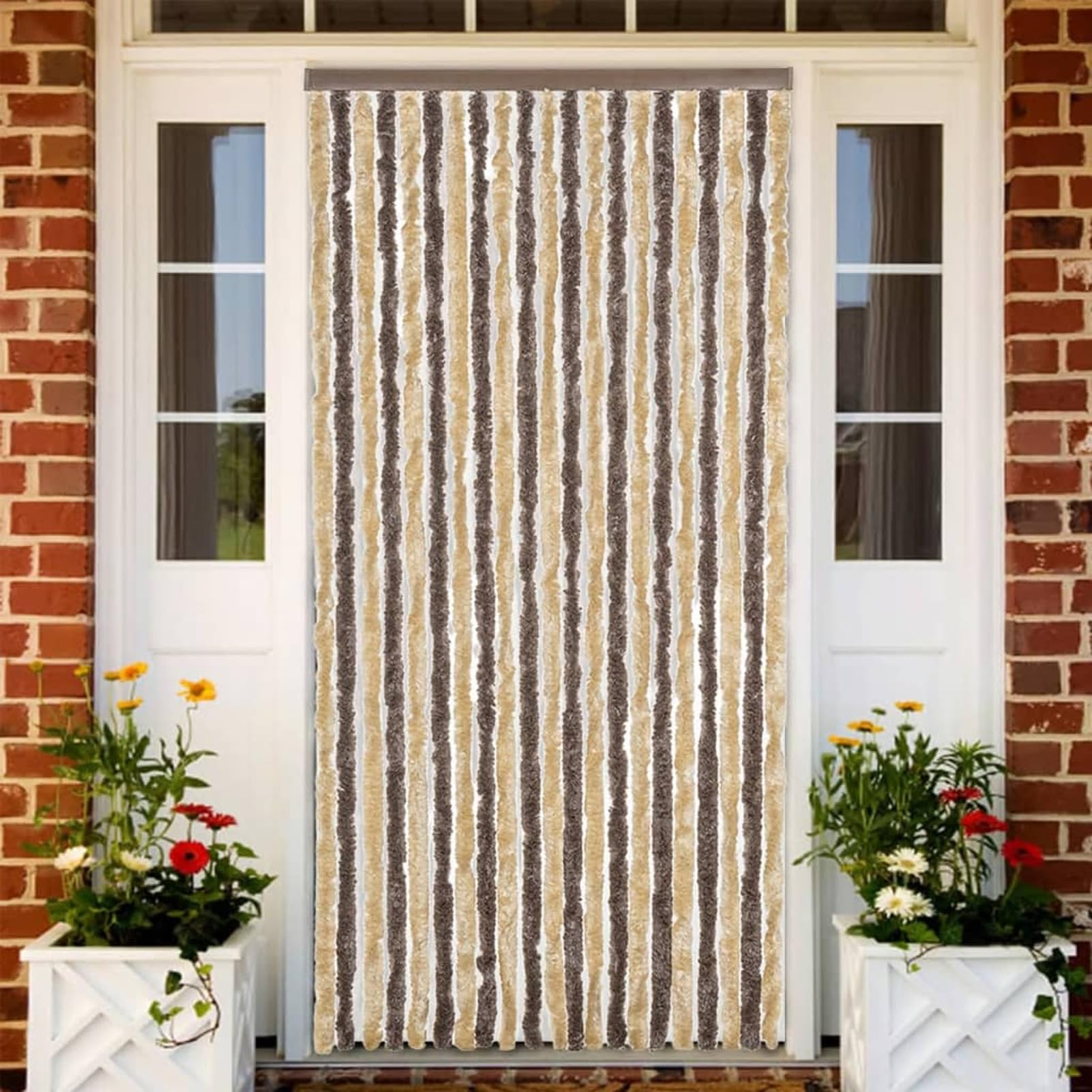 JUDYY Tenda Antimosche Marrone Scuro e Beige 90x220 cm in Ciniglia,Tenda Antimosche per Finestre e Porte Leggera Resistente all'Acqua Silenziosa Zanzariera Antiisetti-377356