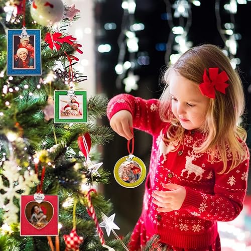 Miniatura 6 de Fovths 4 piezas de marcos de fotos de Navidad, regalos de Navidad, colgante de marco de fotos con árbol de Navidad, copo de nieve, corazón amoroso y