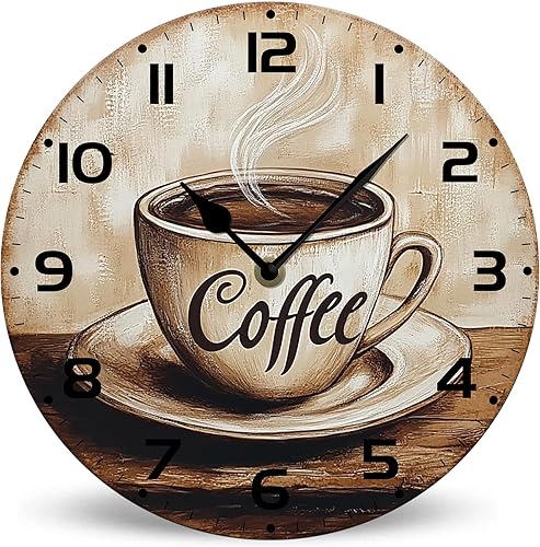 Miniatura 1 de Reloj de pared redondo de madera silencioso sin tictac de 10 pulgadas, funciona con pilas, para café, hogar, cocina, sala de estar, oficina, hotel,