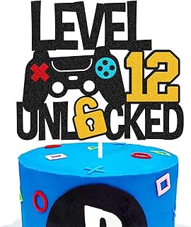 Level 12th Unlocked Cake Topper Game Controller 12s Cake Decoration Happy 12 Birthday Cake Decor Video Play Game Movie Theme Boys Girls Men Women Teenager Bday Party Event Celebration Supplies