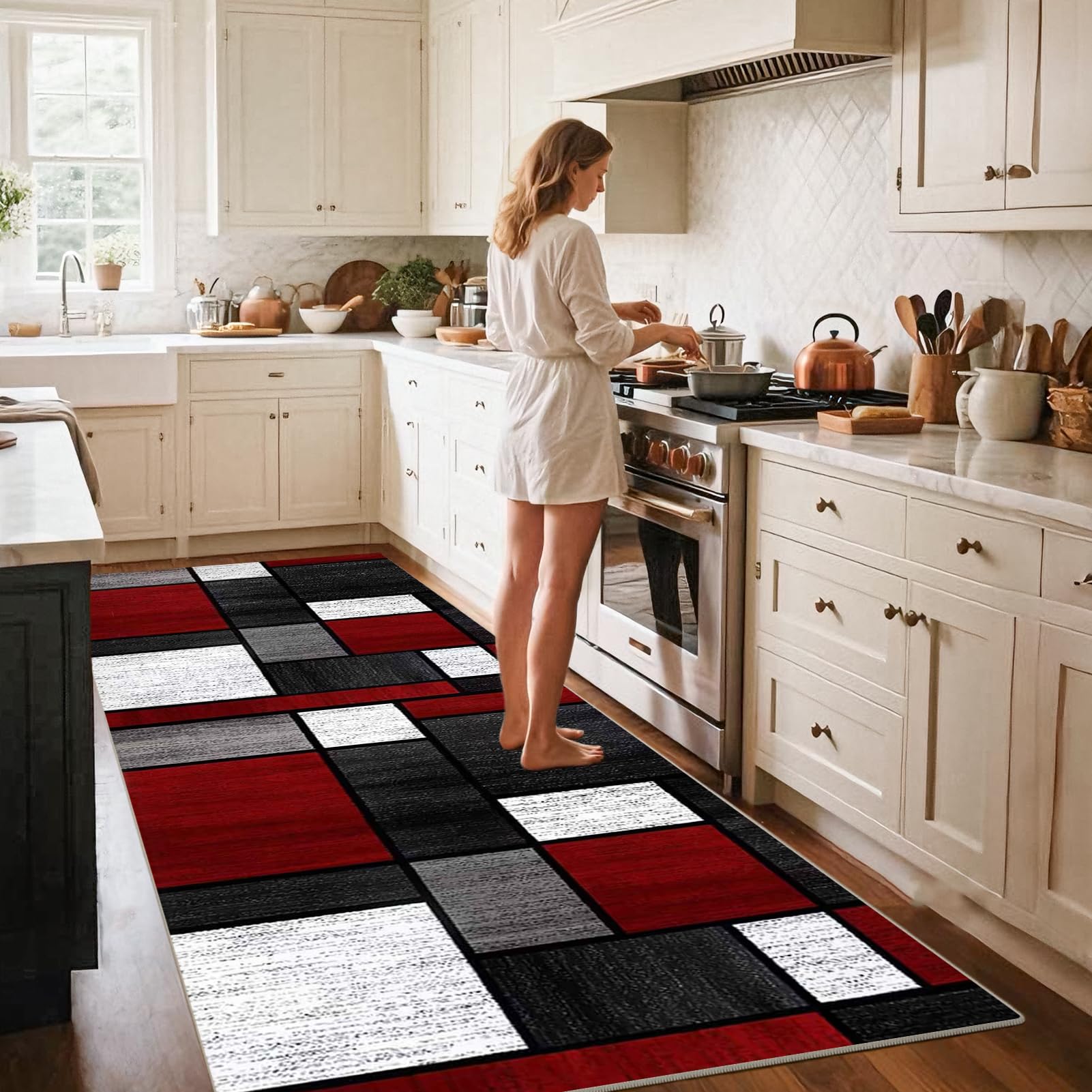 Läufer Teppich für Flur Lang Rutschfest Küchenläufer Teppich Läufer für Küche Waschbar Teppichläufer Flur Teppich Küchenteppich Schmutzfangmatte für Eingang Schlafzimmer Wohnzimmer 80 x 120 cm