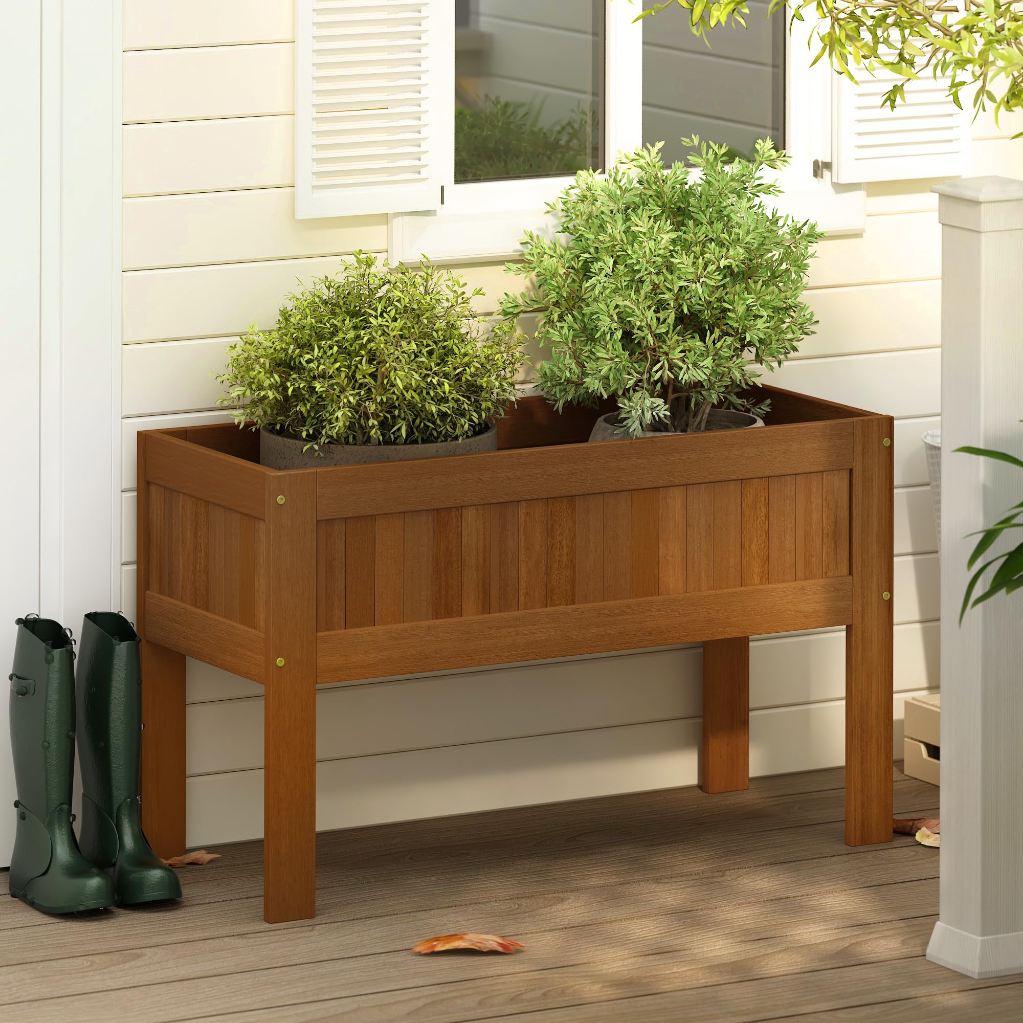 Furinno TIOMAN Pflanzkasten, erhöhter Outdoor-Stand-Pflanzkasten, Hochbeet mit Beinen, Outdoor, Indoor, Garten, Terrasse, Balkon, Natur