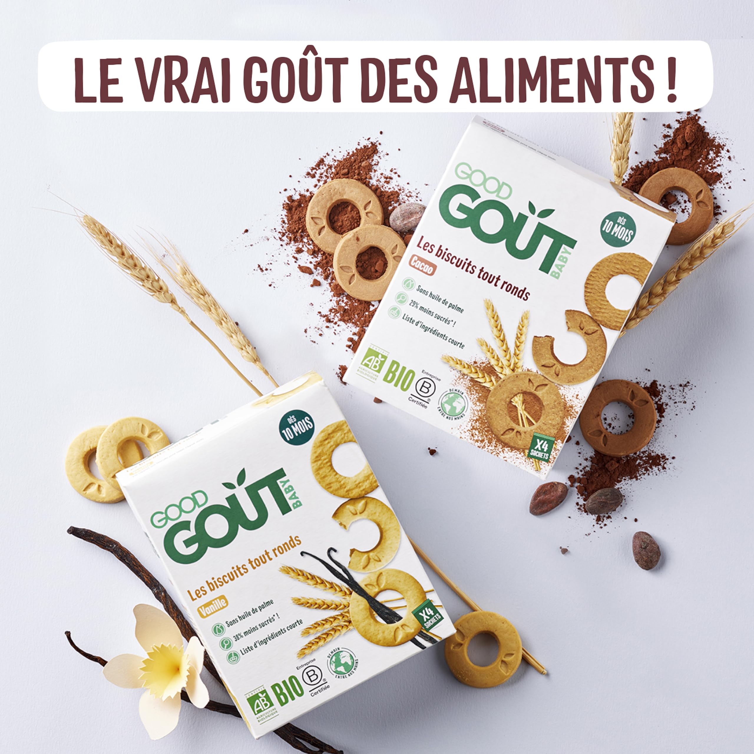 GOOD GOÛT - Les Biscuits Tout Ronds Cacao - Biscuits Bébé - Dès 10 Mois - Sans Huile De Palme - 4 Sachets - Lot de 6 - 3