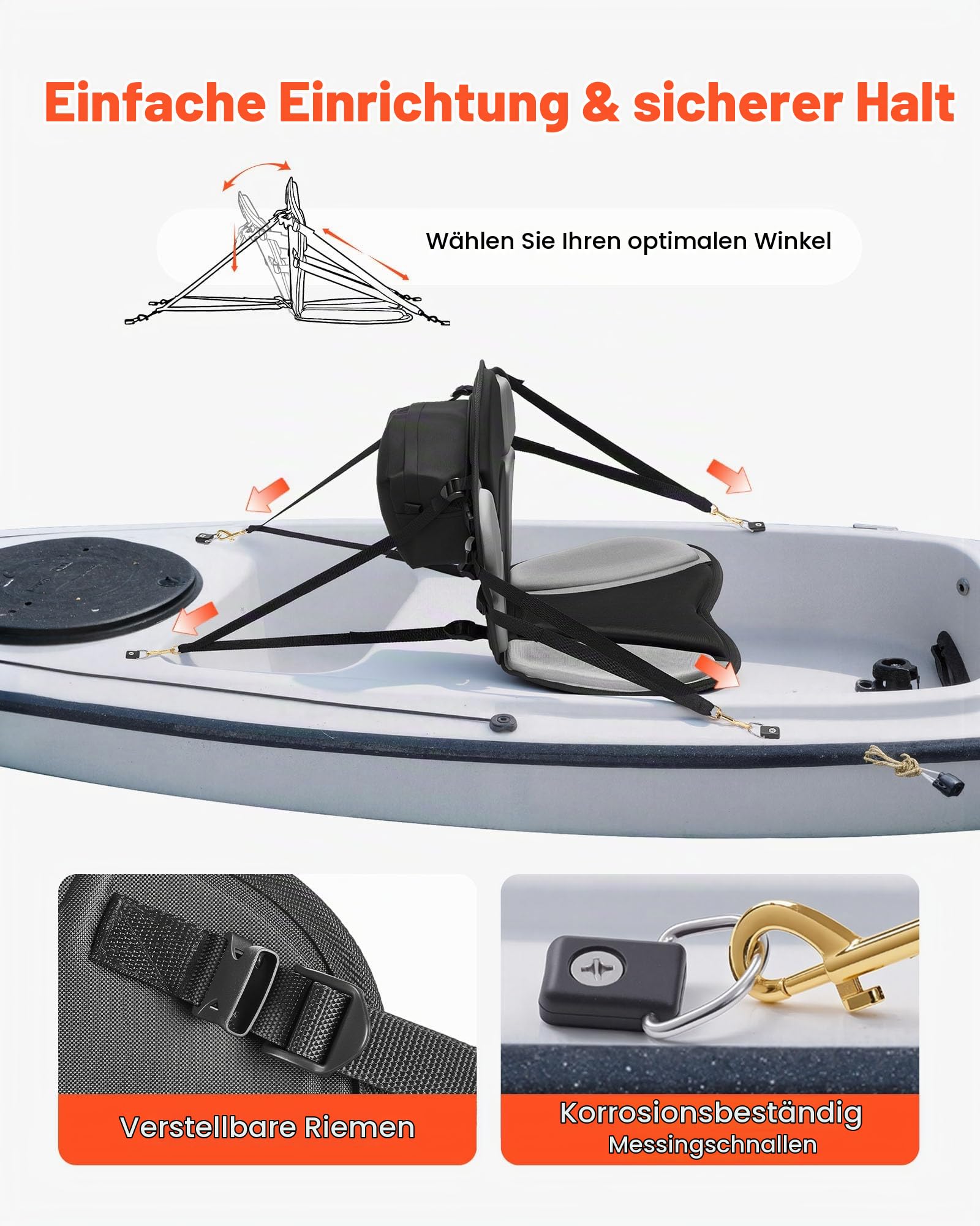 VEVOR 1 x Kajaksitz 31 mm Dicke, Gepolsterter Sitz für Stand-Up-Paddle-Board, Bootssitz mit Rückenlehne & Aufbewahrungstasche & Verstellbaren Gurten für SUP Angelboot Aufblasbares Kajak Ruderboot