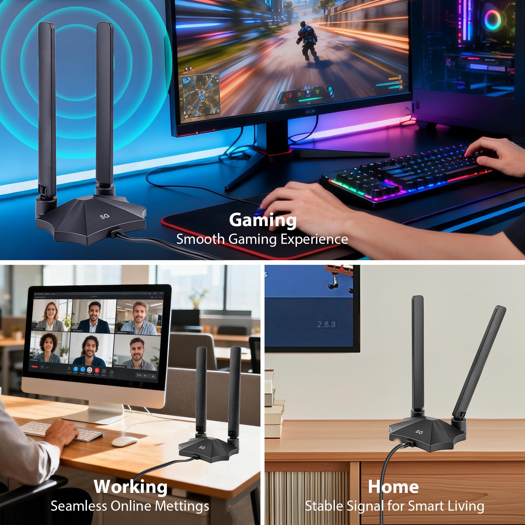 Antenne routeur 5G 4G LTE 8dBi – Large bande 698-3980 MHz Antenne magnétique avec câble de 2 m, prises SMA et TS9 compatible avec Netgear, Huawei, ZTE et passerelles industrielles