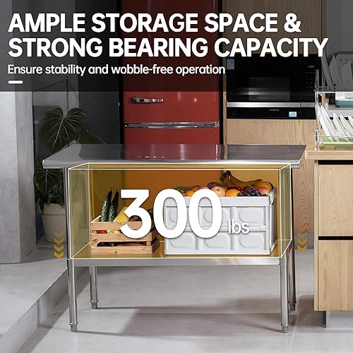 Miniatura 7 de GANACISER Mesa de acero inoxidable para preparación y trabajo, mesa comercial resistente con estante inferior para restaurante, hogar, hotel y