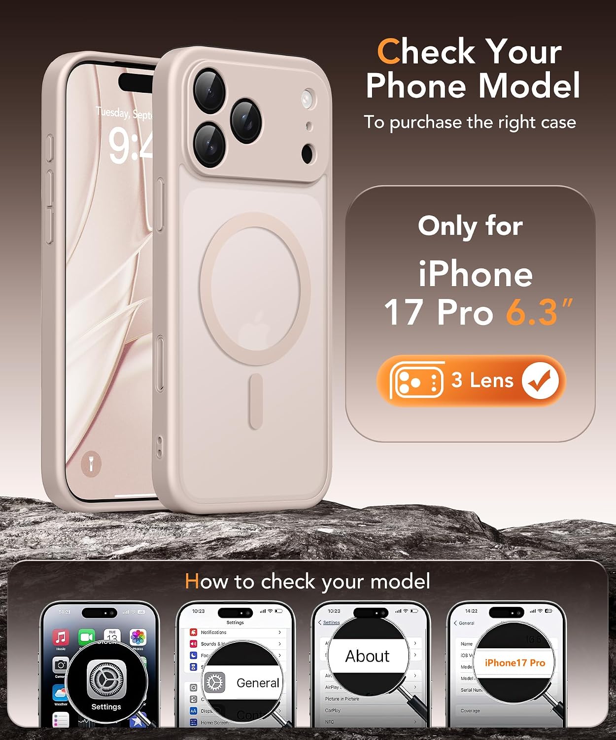 GolbinBox Magnetic for iPhone 17 Pro Case with Privacy Screen Protector, Compatible with MagSafe,[Full Camera Protection] Military Grade Matte Translucent iPhone 17 Pro Phone Cover,Rose Gold thumbnail